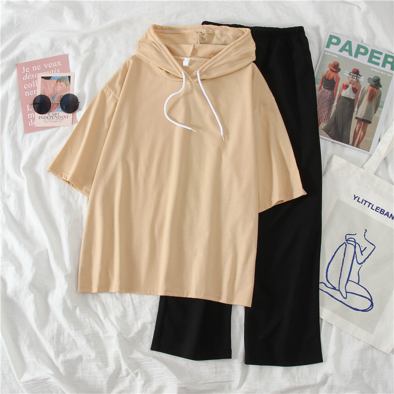 2021 real shot summer fattening plus size women's fat mm fat sister slim Capris short sleeve two piece suit