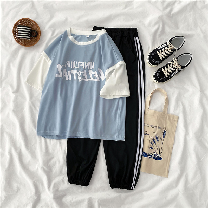 2021 real shot summer fattening plus size women's fat mm fat sister slim Capris short sleeve two piece suit