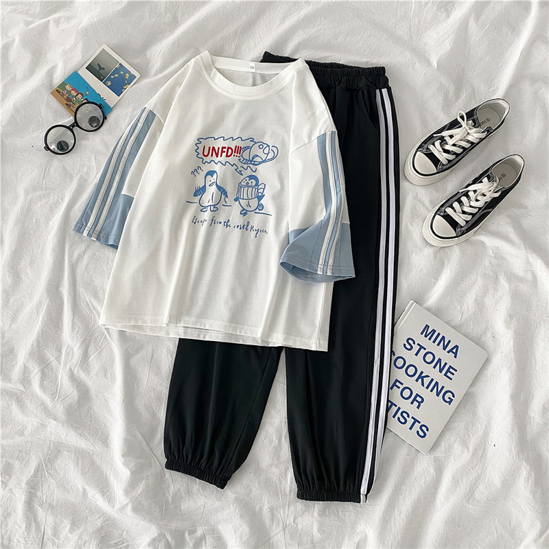 2021 real shot summer fattening plus size women's fat mm fat sister slim Capris short sleeve two piece suit