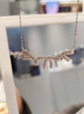 hefang925纯银何方闪闪蝴蝶结缎光项链双层耳环高奢优雅时髦灵气