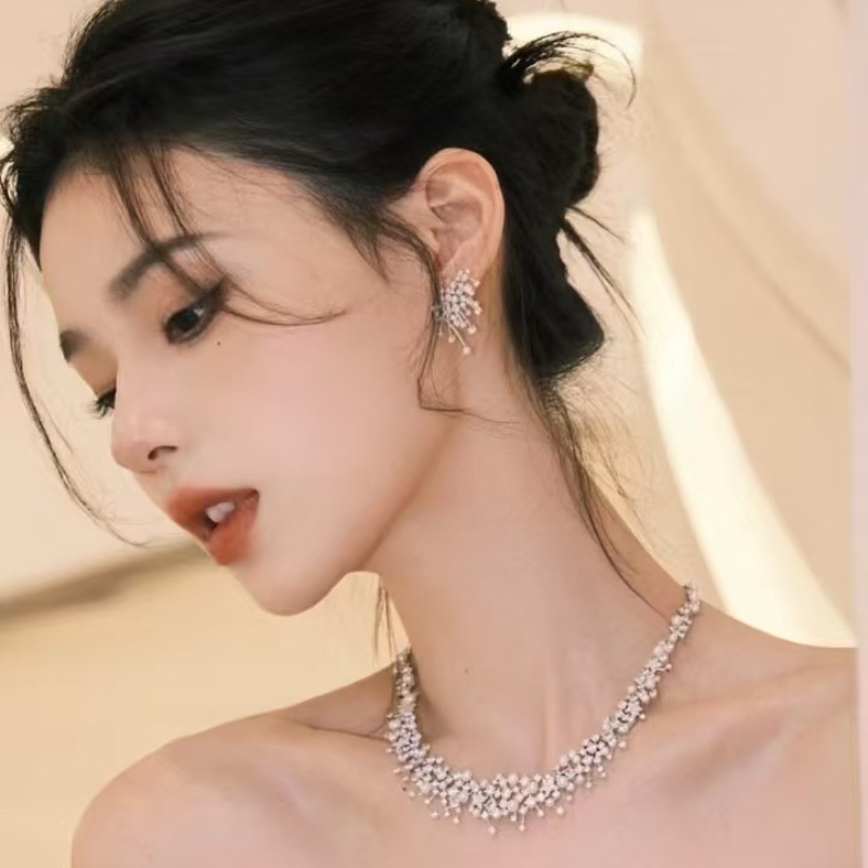 hefang925纯银何方璀璨星云锁骨链小星云项链耳夹耳环耳钉轻奢感