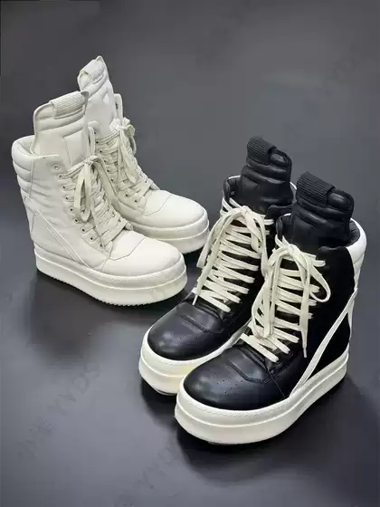 Rick Ocean Ro Mega Ultra-High Inverted Triangle Independent Main Line Leather Surface Milk-Scented Sole Dark Black Boots High-Top Shoes