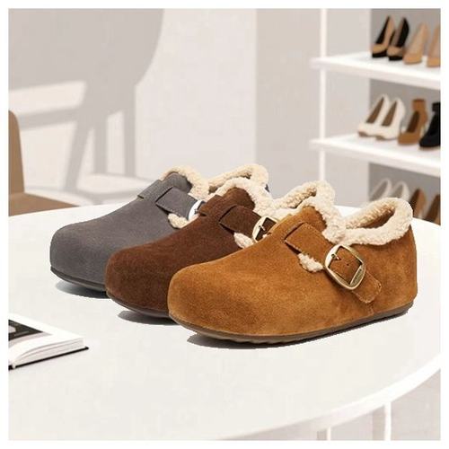 商场同款2025秋冬季厚底加绒吐司勃肯鞋毛毛鞋保暖雪地棉鞋子大码