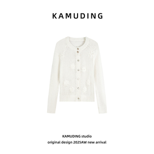 KAMUDING2025新款 25604H A82提花设计师宽松百搭通勤圆领针织开衫