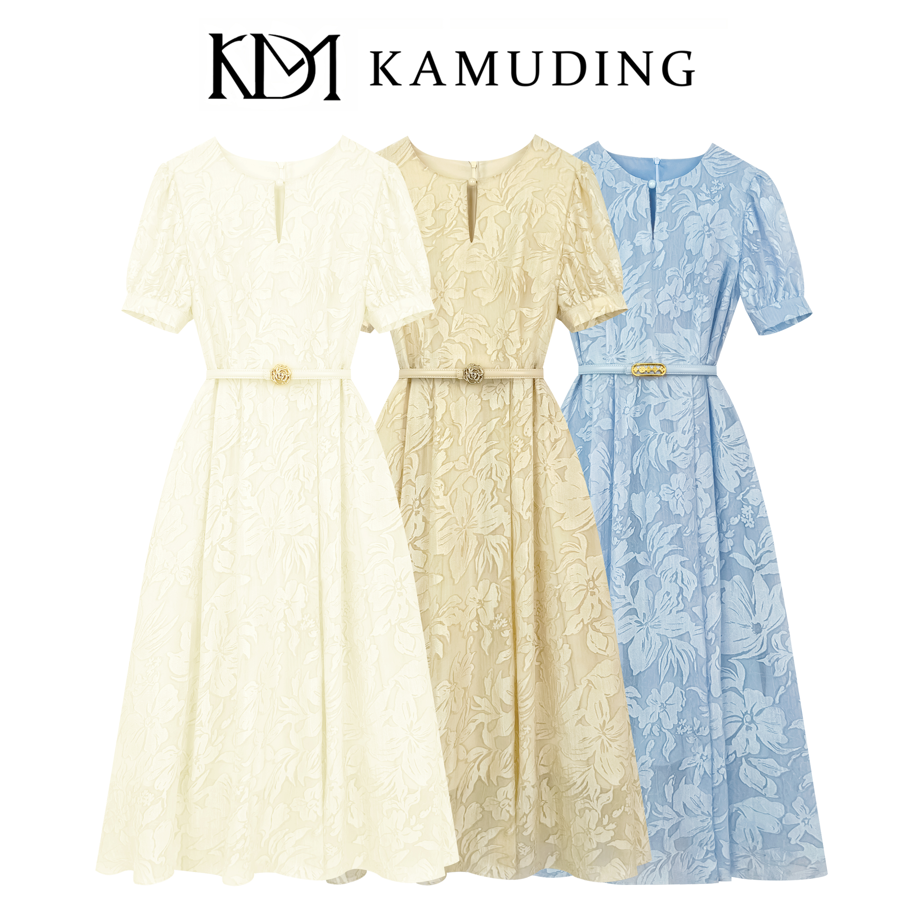 KAMUDING2025新款法式复古提花高级感花卉纹气质显瘦连衣裙8799