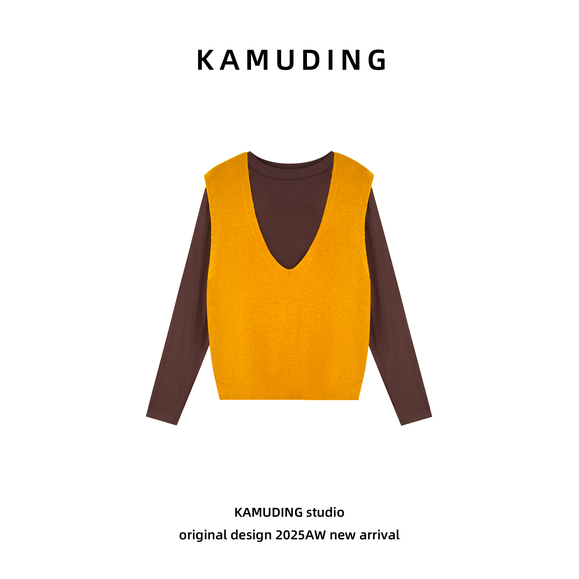 KAMUDING2025新款A16时尚撞色森系休闲通勤时尚真两件25326