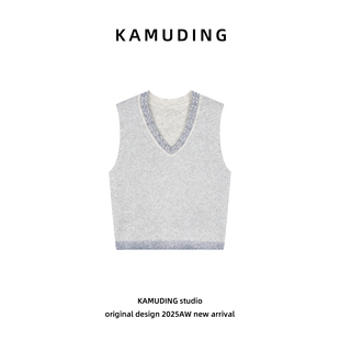 KAMUDING2026新款早春高级亮闪闪V领韩系无袖显瘦针织衫26013H