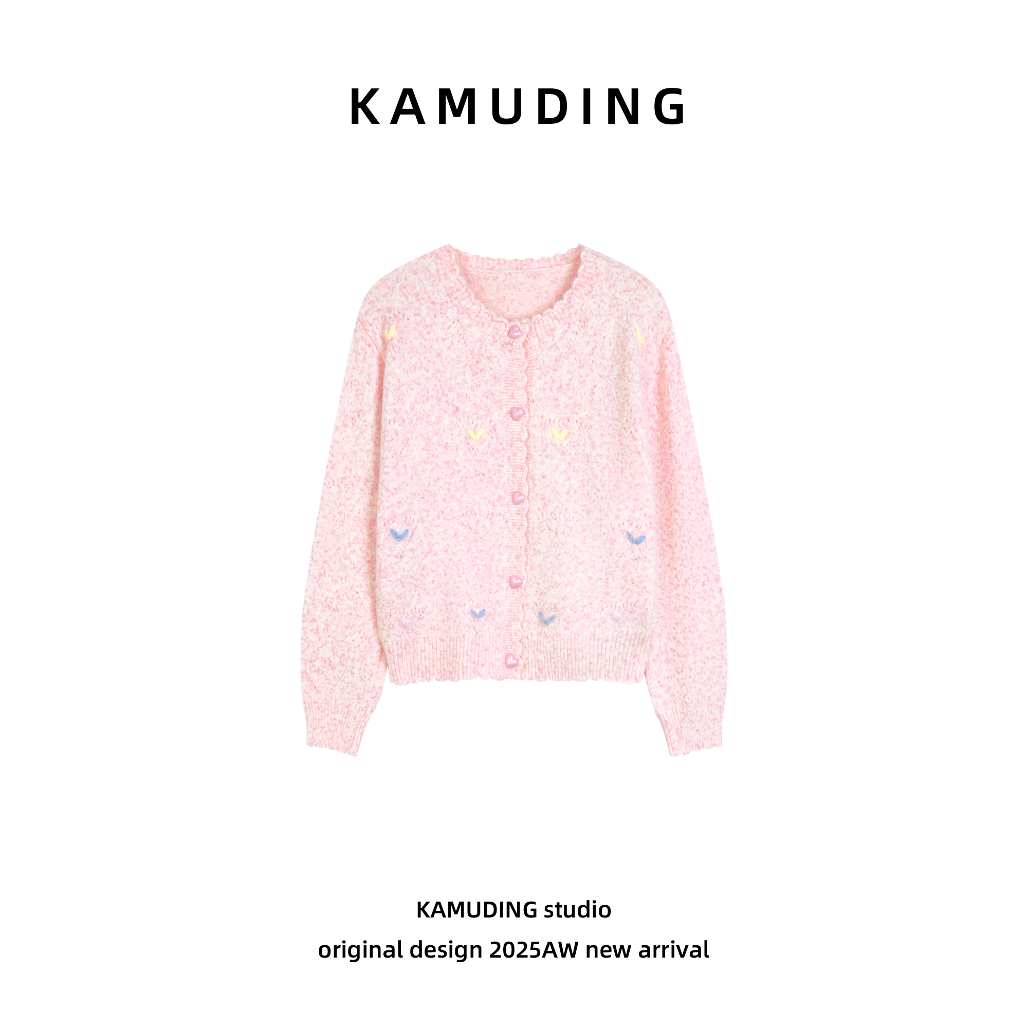KAMUDING2025新款A27设计感复古温柔软糯甜美刺绣针织开衫25529