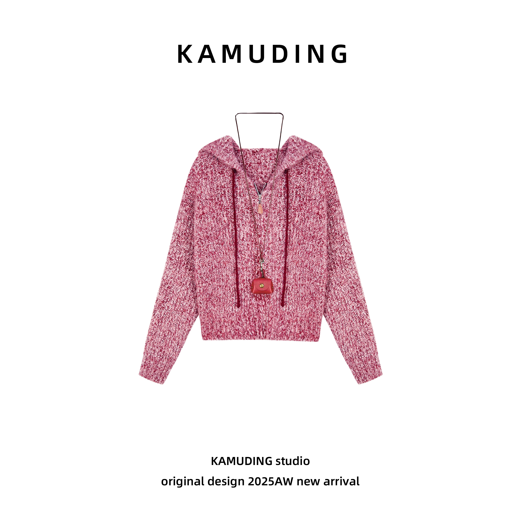 KAMUDING2025新款A20拉链设计长袖连帽开衫毛衣25363