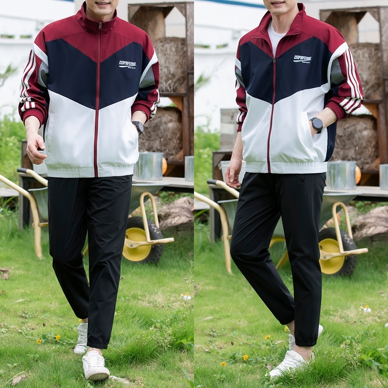 爸爸运动服套装秋季中老休闲外套男中年父亲50多岁大码洋气两件套