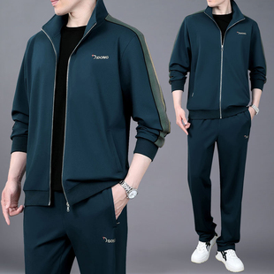 中老年爸爸春装运动服休闲外套男士春秋大码中年减龄卫衣两件套装