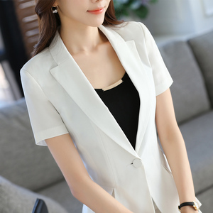 夏天薄款短袖女士小西装外套夏季白色小西服职业装上衣修身显瘦
