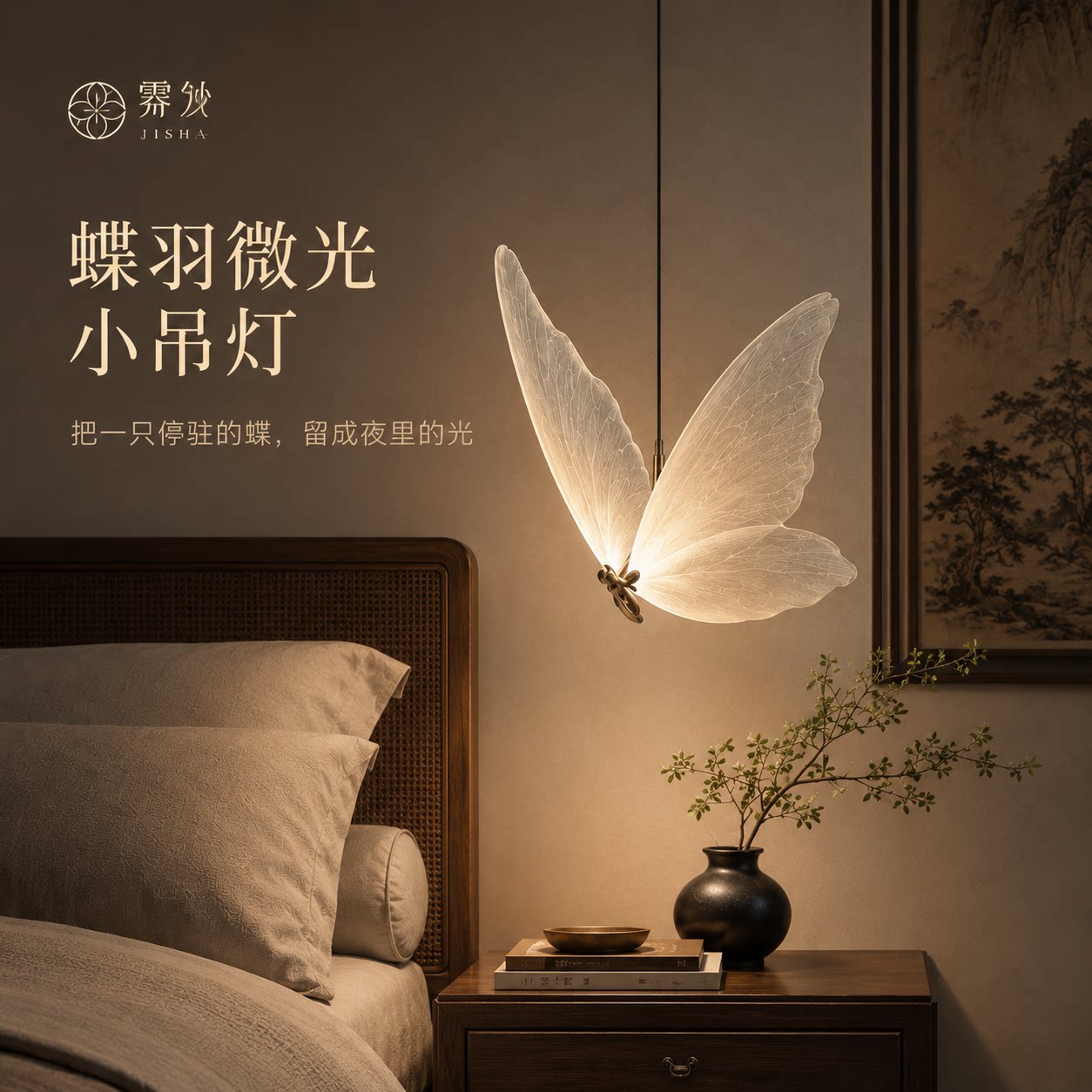 蝶羽微光小吊灯卧室床头灯现代简约轻奢蝴蝶造型装饰灯原创设计