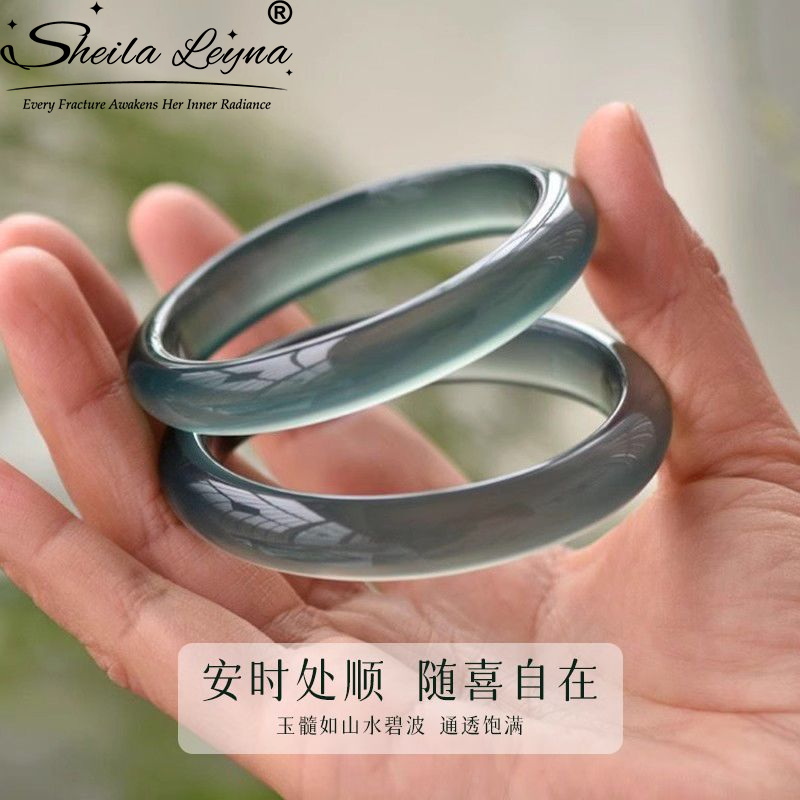 SHEILA LEYNA玉髓手镯库里蓝玉石手镯气质简约送妈妈长辈生日礼物