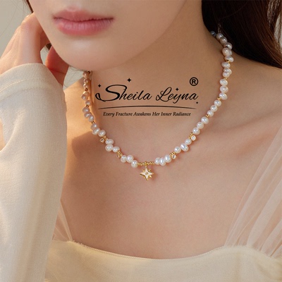 SHEILA LEYNA八星芒天然珍珠项链女夏季锁骨链轻奢小众高级感颈链