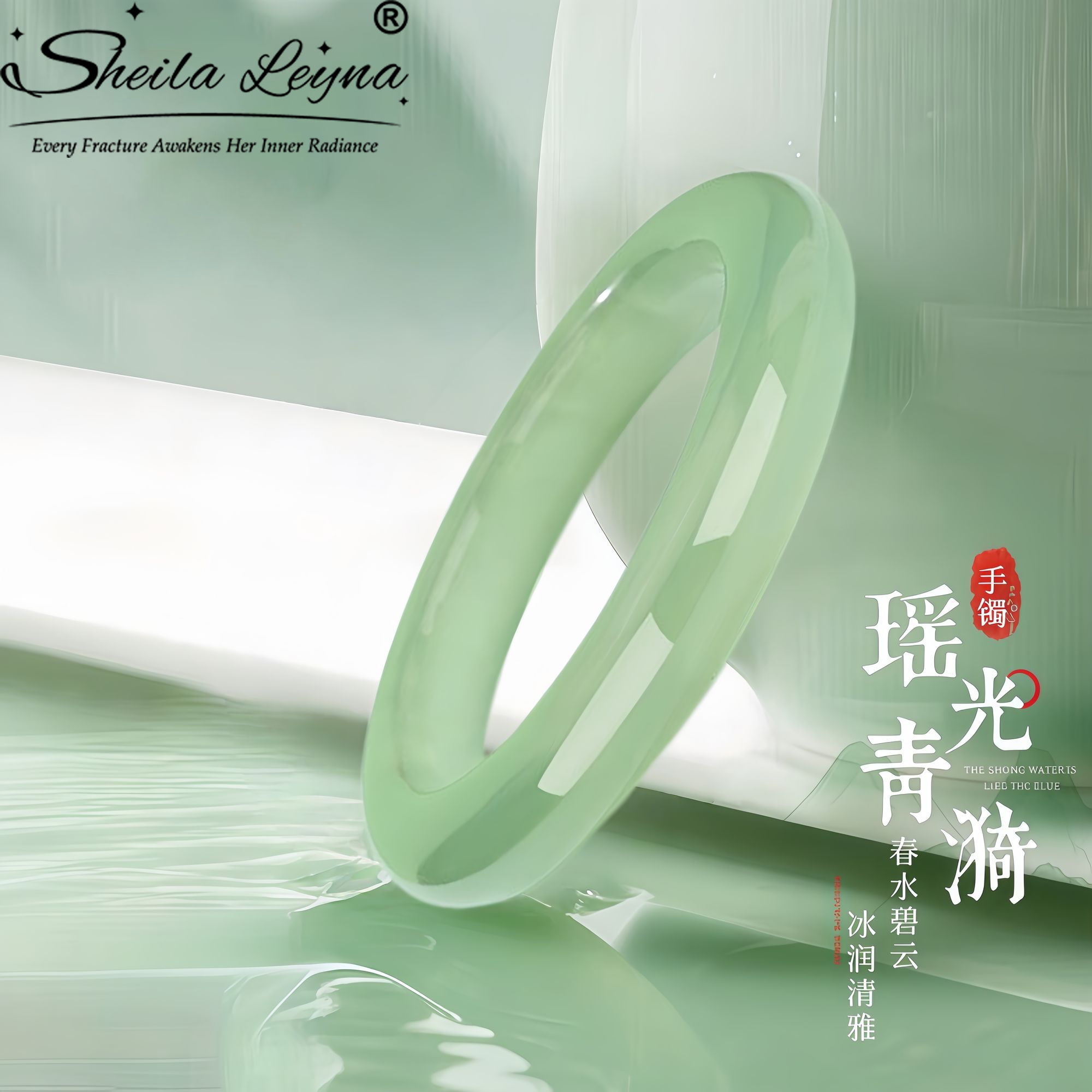 SHEILA LEYNA岫玉瑶光青漪弧面手镯时尚百搭气质简约款送女友礼物