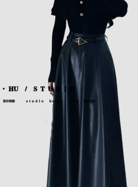 【黑色半身皮裙】 轻熟风 御姐 百搭半身裙皮裙+腰带 new10106#