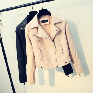 短款皮衣女2021春季新韩版修身时尚百搭斜拉链水洗PU机车夹克外套