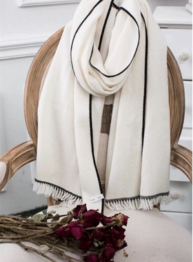 轻柔细腻 篙饱和度上品优选柔软舒适嵌边纯色秋冬保暖围巾 披肩