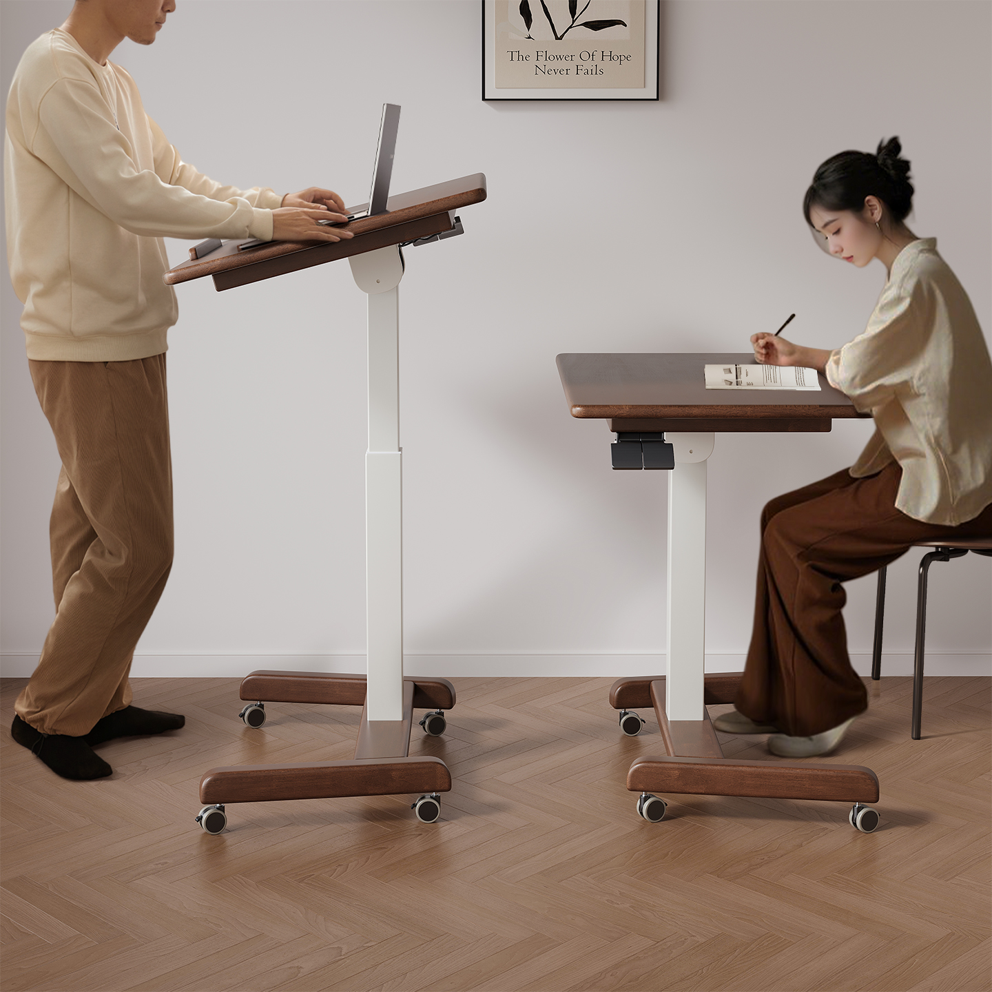 实木可升降可折叠移动电脑桌