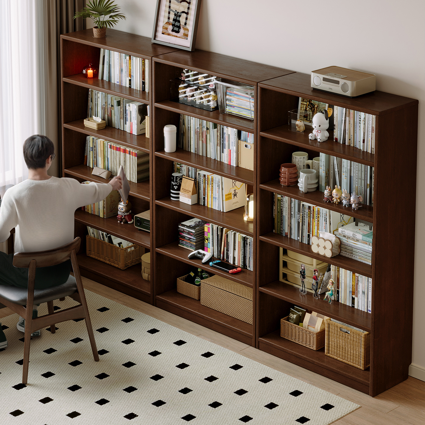 实木开放式满墙书柜自由组合书架