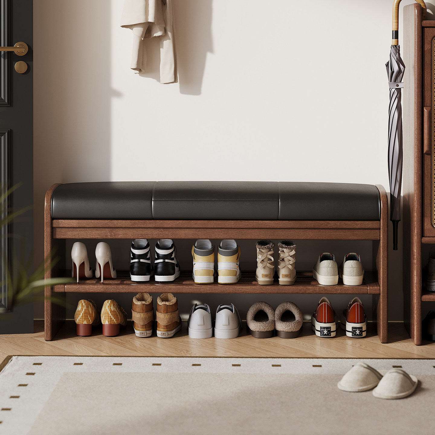 实木换鞋凳家用门口入户多层鞋架软包可坐穿鞋凳玄关鞋柜坐凳一体,住宅家具,换鞋凳,淘宝优惠券,粉丝福利购,淘宝优惠卷