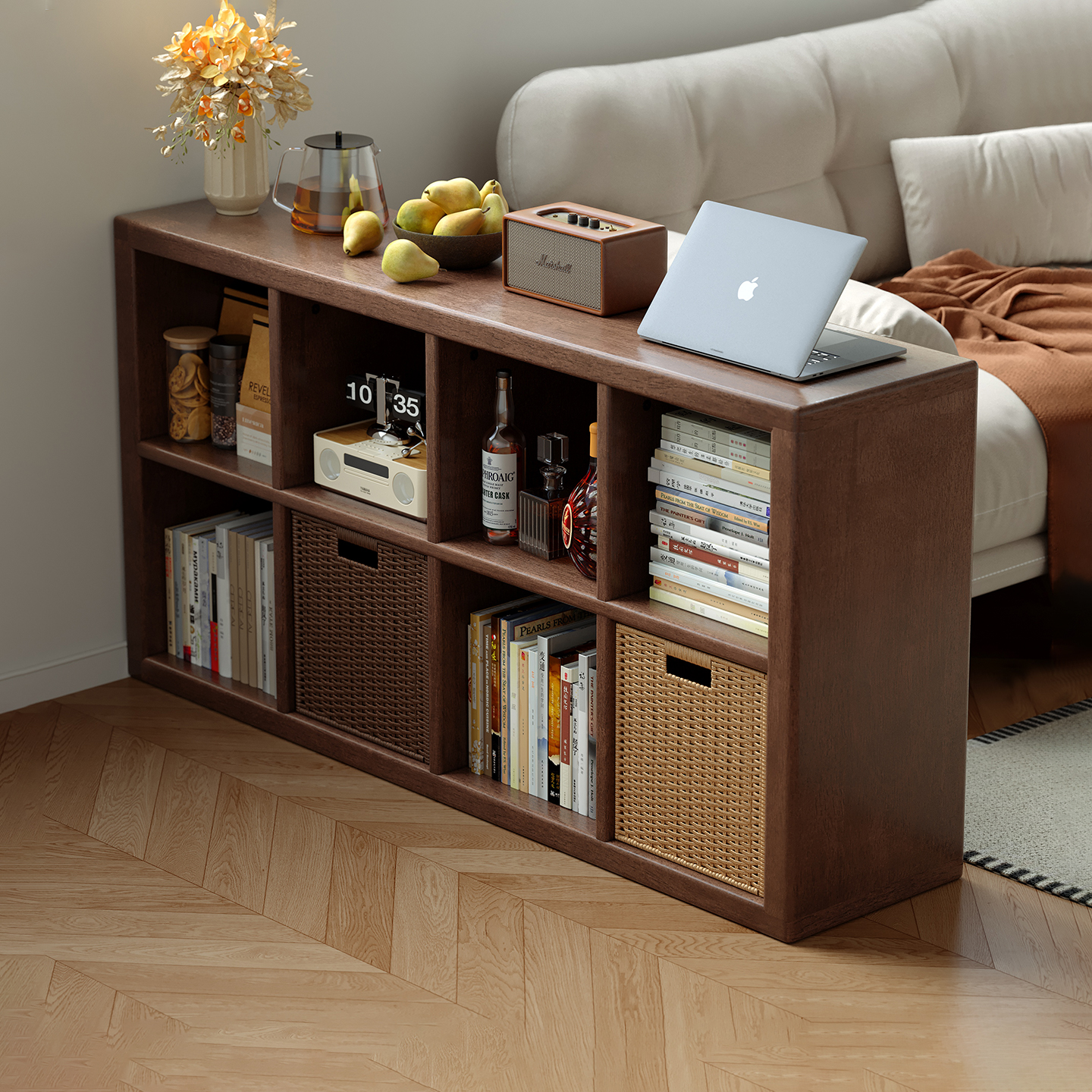 实木格子柜落地式矮书柜