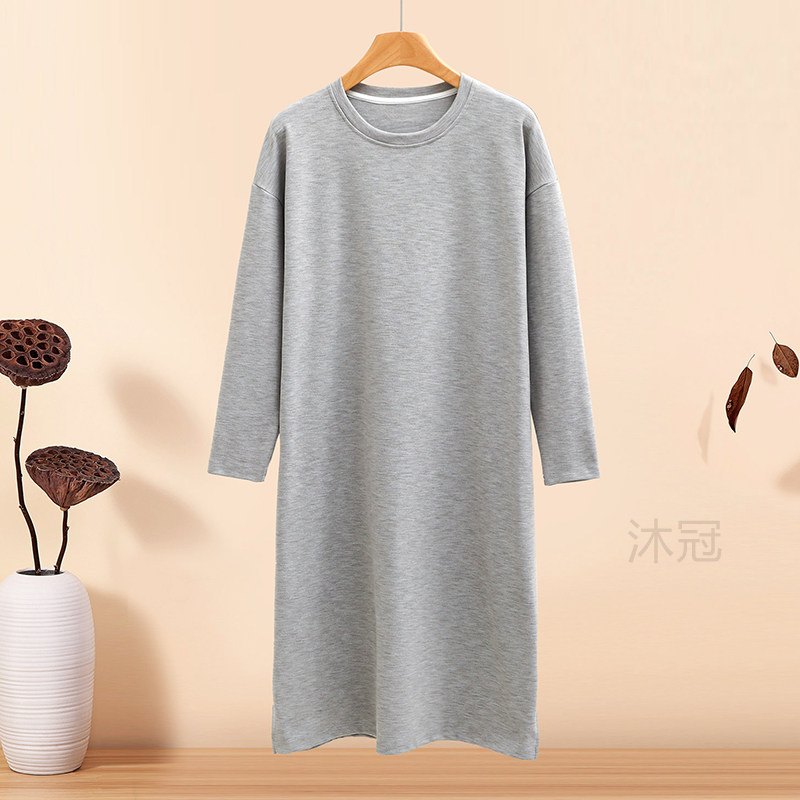 德绒睡裙女秋冬中长款加绒保暖家居服大码长裙可外穿一体睡衣浴袍