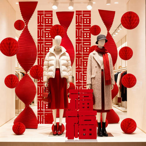 2026新年装饰橱窗瓦楞纸长条福字灯笼蜂窝球马年元旦节日氛围布置