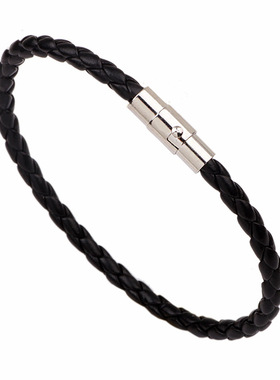 跨境爆款皮革手链欧美精品皮手饰4MM粗蛇纹皮绳编织磁扣手链百搭