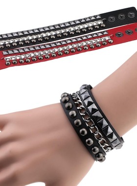 厂家批发欧美时尚手环速卖通热卖方圆铆钉手链非主流铁链多层