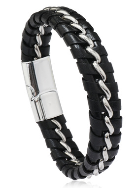 跨境爆款欧美男士不锈钢链条编织手链个性合金磁铁扣时尚手环