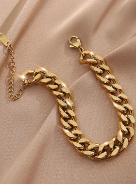 欧美超质感光滑闪亮古巴嘻哈男hiphop金手链街舞18K金手环不掉色