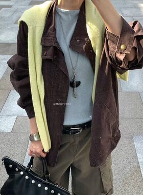 韩系MZI早秋装2026新款立领钮扣复古工装中性夹克外套女潮酷帅