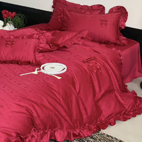 100支长绒棉提花刺绣结婚四件套