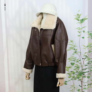 2025新款羊剪绒皮草外套女韩版羊羔毛大衣廓形机车服夹克短款显瘦