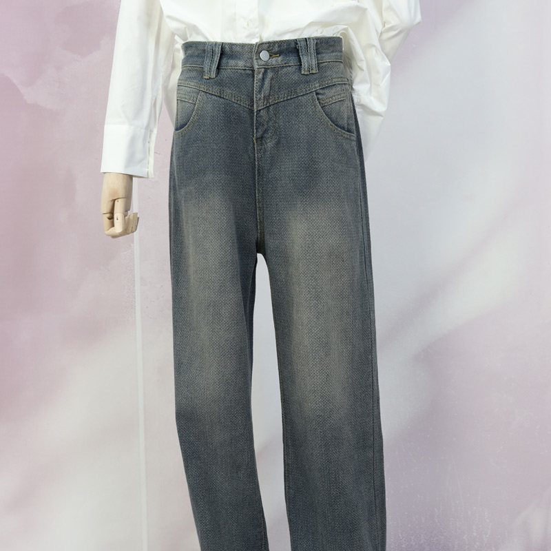 2024秋怀旧肌理感做旧显瘦牛仔裤
