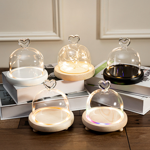 永生花玻璃罩创意防尘罩七夕爱心手办透明欧式摆件工艺品