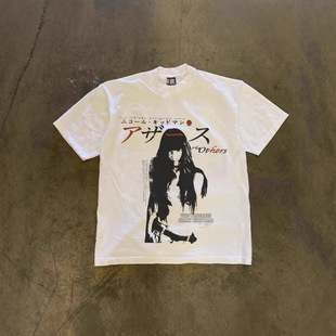 2025新款重磅纯棉美式复古杀死比尔印花情侣女宽松短袖T恤男潮