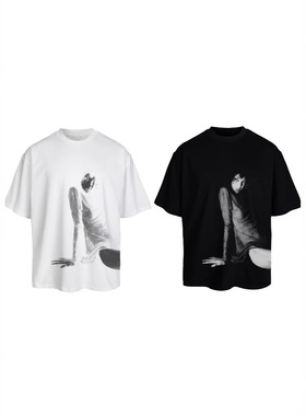 2025新款克重磅纯棉美式overs百搭宝生舞印花情侣女宽松短袖T恤男