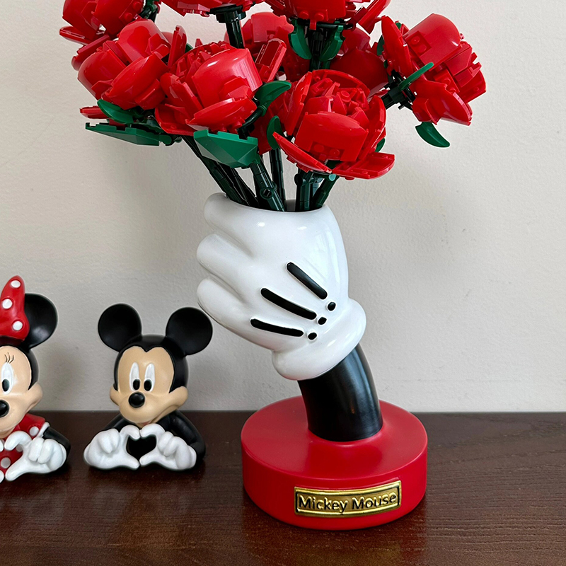 米奇花瓶小笔筒可爱卡通米老鼠手握积木花束装饰摆件桌面收纳送礼