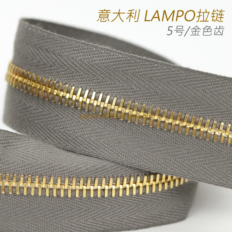 原装正品 意大利lampo 拉链 5号 码装金属拉链 金色齿 灰色布