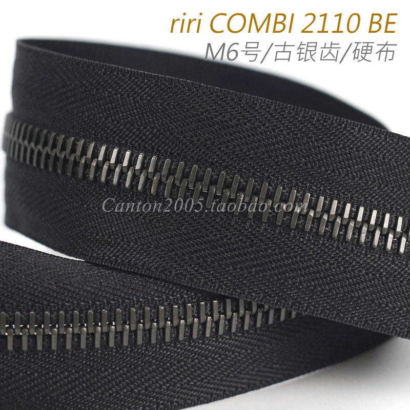 瑞士 riri 拉链 m6号 金属拉链 combi 2110 古银齿 黑色硬布