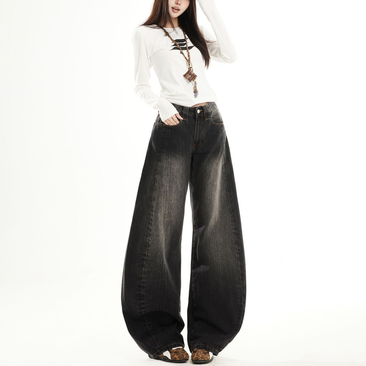 欧美中性弯刀牛仔裤男女春秋新款宽松显瘦韩版潮酷百搭阔腿裤长裤,女装/女士精品,牛仔裤,淘宝优惠券,粉丝福利购,淘宝优惠卷