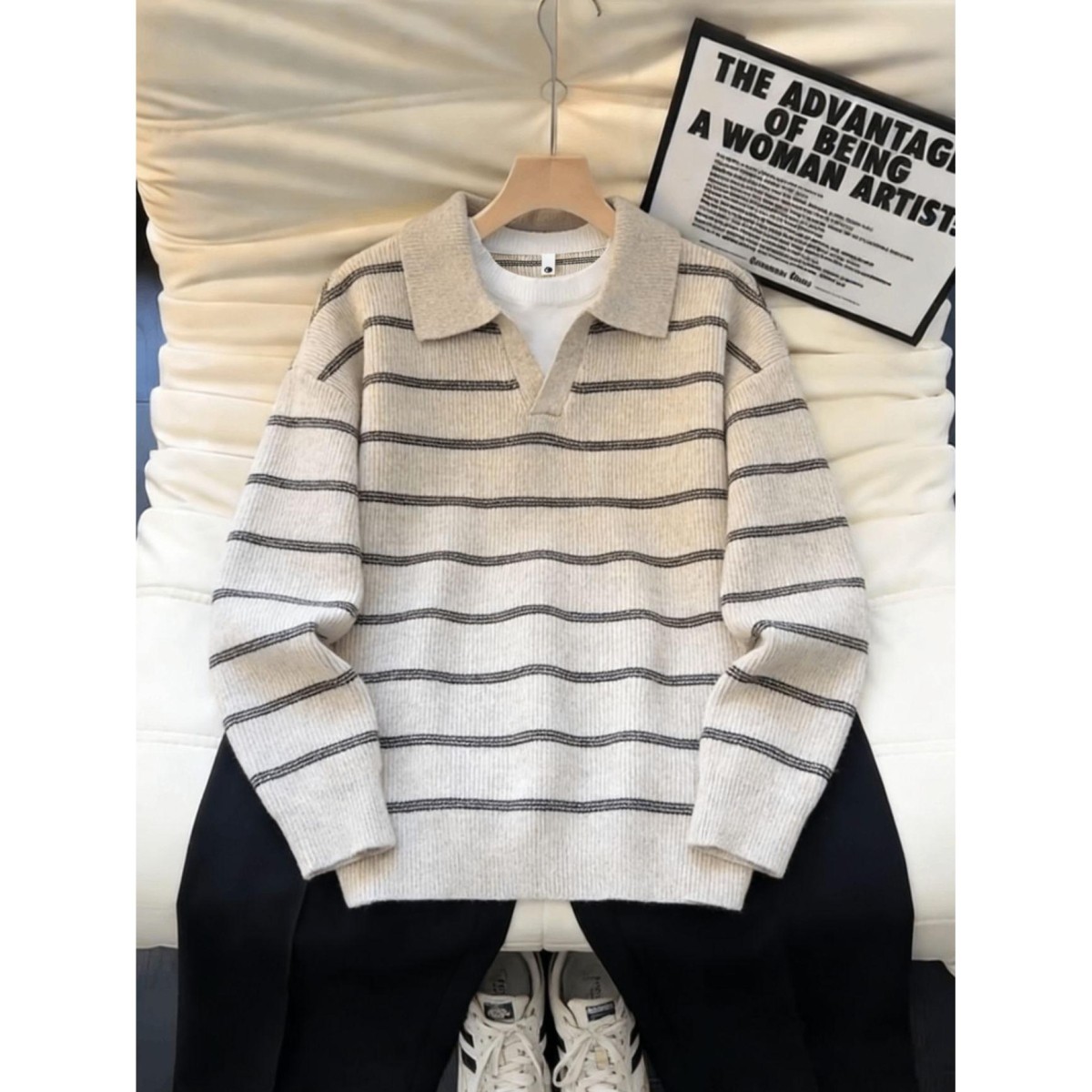 毛衣男秋冬复古撞色条纹polo领针织衫上衣假两件v领潮流休闲毛衫,男装,针织衫/毛衣,淘宝优惠券,粉丝福利购,淘宝优惠卷