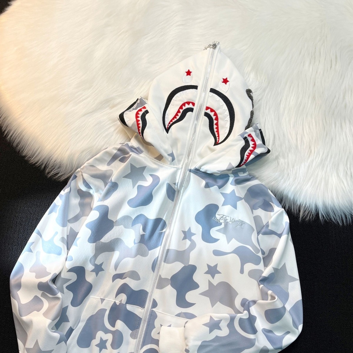 美式高街双帽迷彩鲨鱼拉链卫衣外套女春秋薄款hiphop潮牌情侣帽衫,男装,卫衣,淘宝优惠券,粉丝福利购,淘宝优惠卷