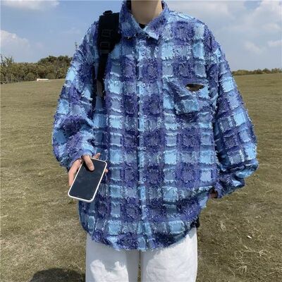 FPA流苏格纹长袖衬衫国潮牌春秋季休闲小香风情侣装衬衣外套男女