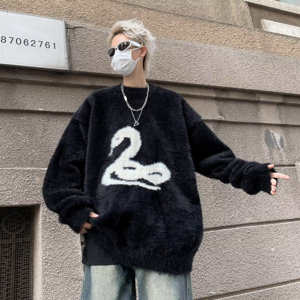 慵懒风复古宽松小众针织衫男女秋冬大码显瘦遮肚外穿长袖上衣