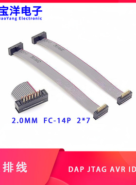 DAP JTAG AVR IDC线 FD转FC 2.0MM灰排线 FC-14P 2*7 一公一母.