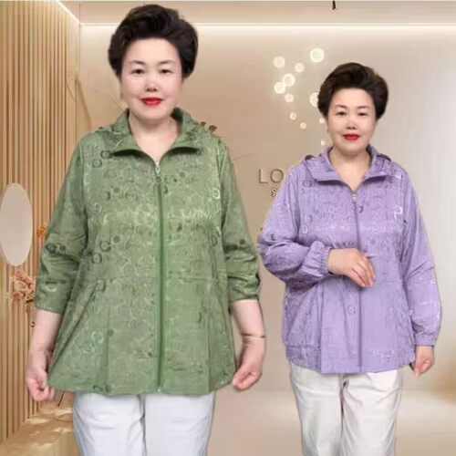 2026新款妈妈夏季提花薄款防晒外套时尚洋气宽松透气连帽百搭上衣